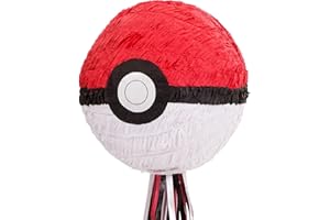 YA OTTA PIÑATA Party City Pull String Paper Pinata, Pokémon Pokeball - 10.75in Wide x 10.75in Deep x 11in Tall - Cardstock & Tissue Paper Pinata Party Supplies - Birthday Party Game Decorations for Boys & Girls
