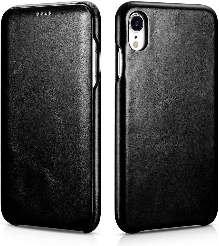 FUTLEX Genuine Leather Folio Case Compatible with iPhone XR - Vintage Style Leather Folio Cover - Built-in Magnetic Closure - Supports Wireless Charging - Black