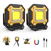 CedarAce 2 Pack Rechargeable LED Work Light, 6000mAh 16 Hours Long-Lasting Cordless Magnetic Light, IPX5 Waterproof, 360°Rotate Portable Flashlights, Battery Lamp for Car Repair&Camping, Gifts for Men