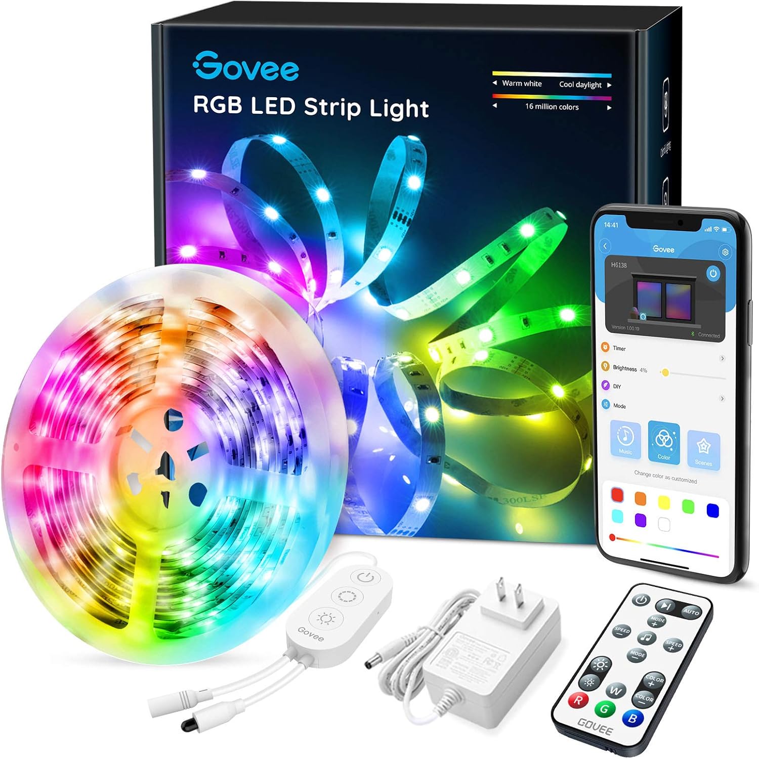 LED Strip Lights Bluetooth, Govee 16.4FT LED Color Changing Lights with APP Control, Remote and Control Box, 20 Scenes Mode and Music Sync LED Lights for Room, Kitchen, Party (3 Ways Control): Home Improvement