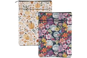 HANAMIYA NA 2 Pieces Book Sleeve Watercolor Flower Floral Rabbit Fall Pumpkin Book Accessories Washable Book Covers for Hardcover Reading Accessories for Book Lovers Book Club Gifts for Women Girls Librarian