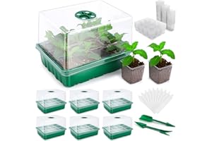HANAOYO 72 XL Cells Seed Starter Tray, 6 Packs Seed Starter Kit Large Size Individual Cells, Seedling Starting Trays with Humidity Dome and High Lid, Germination Kit for Indoor Greenhouse Seed Starter
