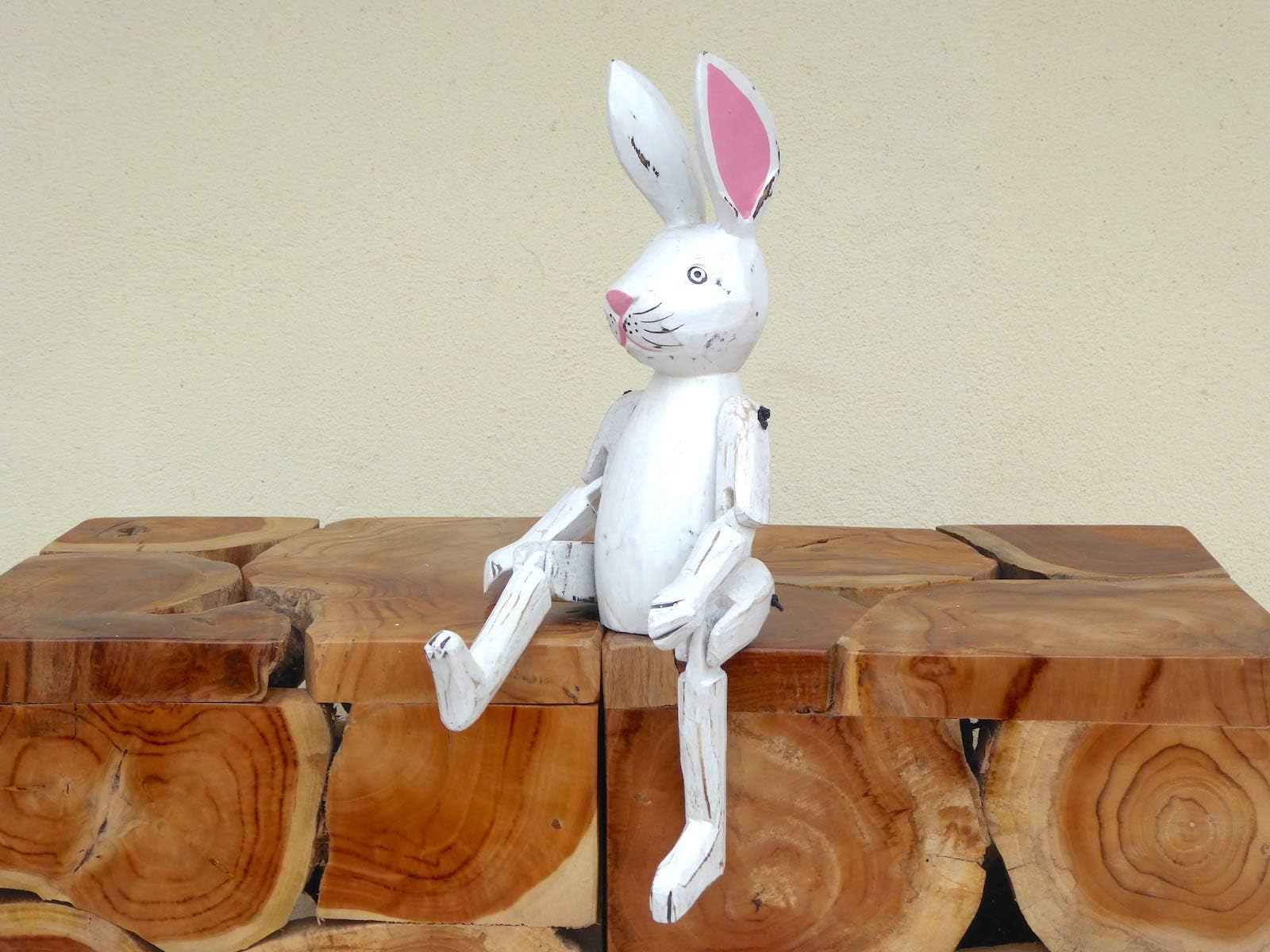 Eden Gifts Wooden Hand Carved Shabby Chic White Shelf Rabbit 40cm Shelf Sitter