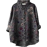Women's Boho Floral Printed Button Ruffle V-Neck Shirt Spring Casual Loose Fit Long Sleeve High Low Blouse Tops