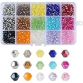1500pcs 4mm Bicone Crystal Beads, BetterJonny 15 Colors Small Glass Beads Faceted Beads Bulk for Jewelry DIY Crafts Jewelry Bracelet Making