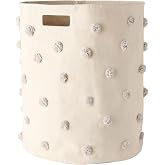 PEHR Pom Pom Basket, Hamper, Grey, Cotton Canvas Storage, 18" D x 20" H | Nursery, Playroom and Home, Decorative Organizer,