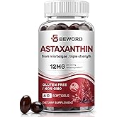 BEWORD Astaxanthin 12mg with MCT Oil, 60/120 Softgels 2-Month Supply | Premium Antioxidant Supplements | Natural Microalgae, Triple Strength | Supports Skin & Eye Health | Non-GMO, Gluten & Soy-Free