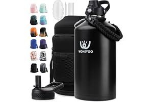 WONSYGO 1 Gallon Insulated Water Bottle Leak Proof with Carrier Bag | Stainless Steel Water Jug Sports & Hiking – Includes Pa