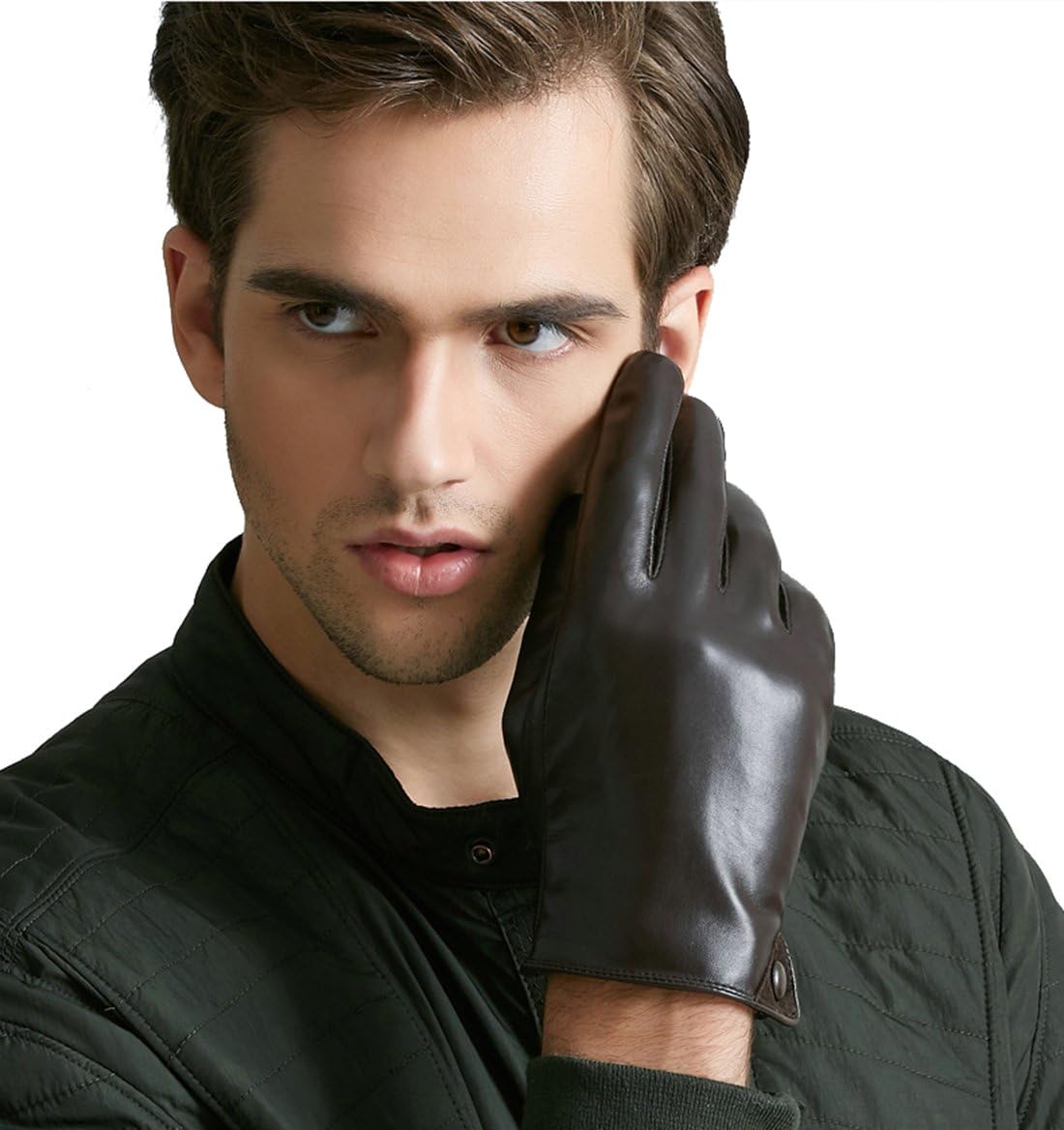 QGhappy Men Winter Warm Touchscreen Lambskin Driving Leather Gloves (Cashmere lining)