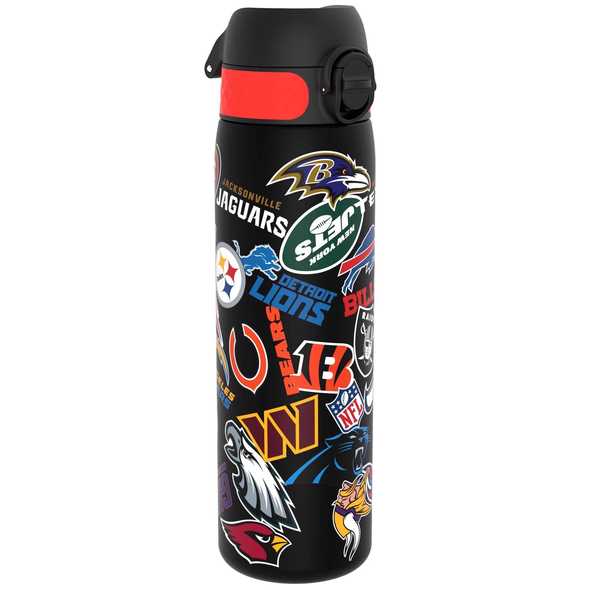 Ion8 NFL Patch Logos Water Bottle, 500 ml/18 oz, Leak Proof, Easy to Open, Secure Lock, Dishwasher Safe, BPA Free, Hygienic Flip Cover, Carry Handle, Fits Cup Holders, Easy Clean, Carbon Neutral