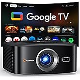 1500 ANSI Official Licensed Google TV Smart Projector, HAPPRUN 4K Full HD Home Theater with Auto Focus, Dolby Sound, Wi-Fi Bluetooth, Built-in Apps, Compatible with Phone & PC, Indoor & Outdoor Use