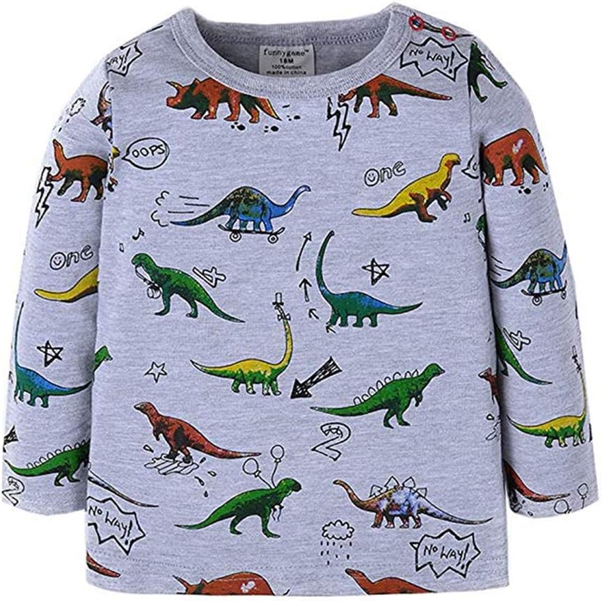 BABSUE Toddler Boys Dinosaur T-Shirt Long Sleeve Sweatshirts Cotton Pullover Crewneck Cartoon Tops Tees Kids 1-8T