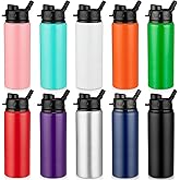 Shellwei 10 Pcs Aluminum Metal Water Bottles Bulk 24 oz Lightweight Leak Proof Sports Water Bottle with Snap Lid Reusable Bottle for Travel Camping Hiking
