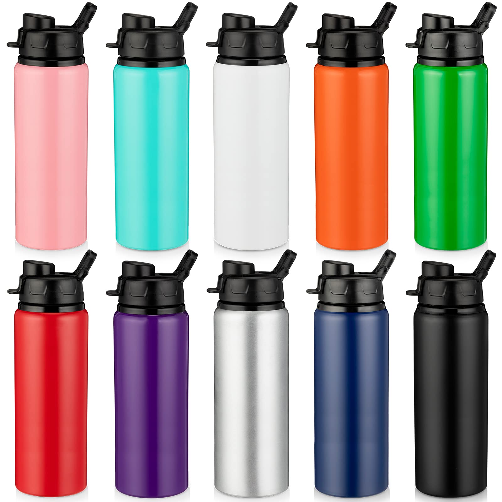 Photo 1 of Shellwei 10 Pcs Aluminum Water Bottles Bulk 24 oz Metal Water Bottles Lightweight Leak Proof Sports Water Bottle with Snap Lid Reusable Water Bottle for Travel Camping Hiking (Multi Color)