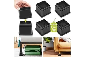 Yookwutar 4 Pack Furniture Risers 2 Inch, Adjustable Bed Risers Heavy Duty for Table Desk Couch Chair Sofa Cabinet Bed Frame Dorm, Square Stackable Table Leg Risers Lift Height 2" or 4", Black