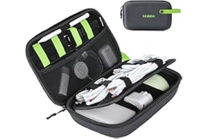 seenda Electronics Organizer for International Travel, Family Cable Organizer Bag, EVA Hard Shell Water-Resistant Case for Chargers and Cords, Tech Pouch for Electronics Accessories (Dark Grey+Green)