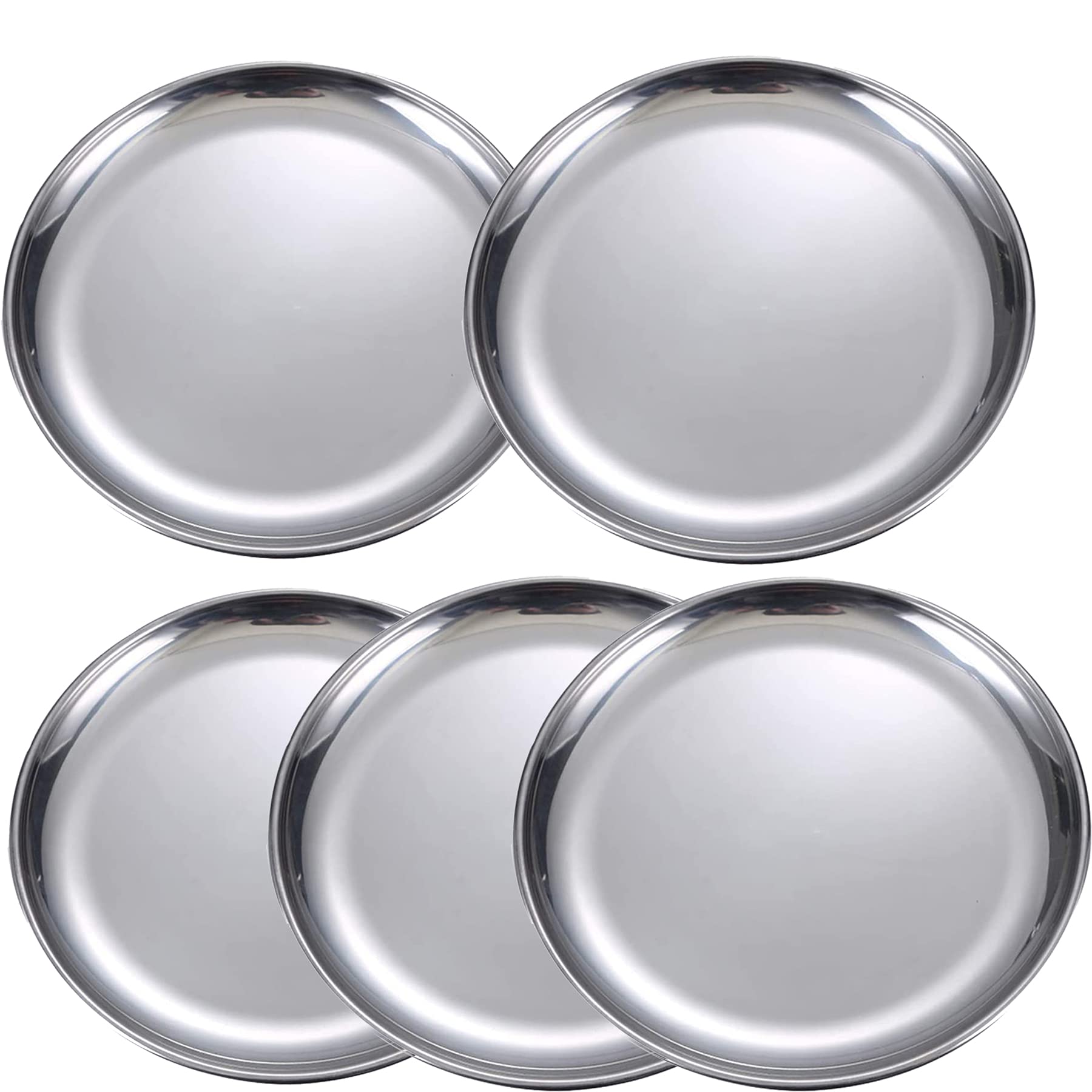 JMYDecor 5 Pieces Stainless Steel Round Plates,Portable Tableware Set for Outdoor Camping, Hiking, Picnic, BBQ, Beach (10.2 Inch)