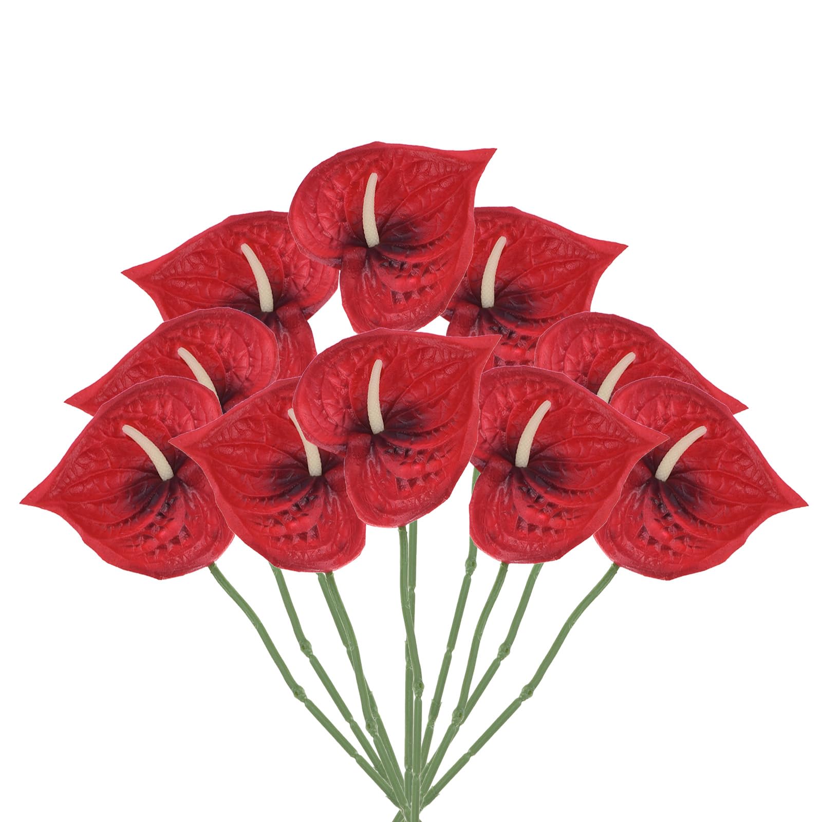 PATIKIL 13" Artificial Anthurium Lily Flowers, 10 Pack Permanent Flower Floral Arrangements Bouquet for Home Decor Bridal Wedding Festival Party, Black Red