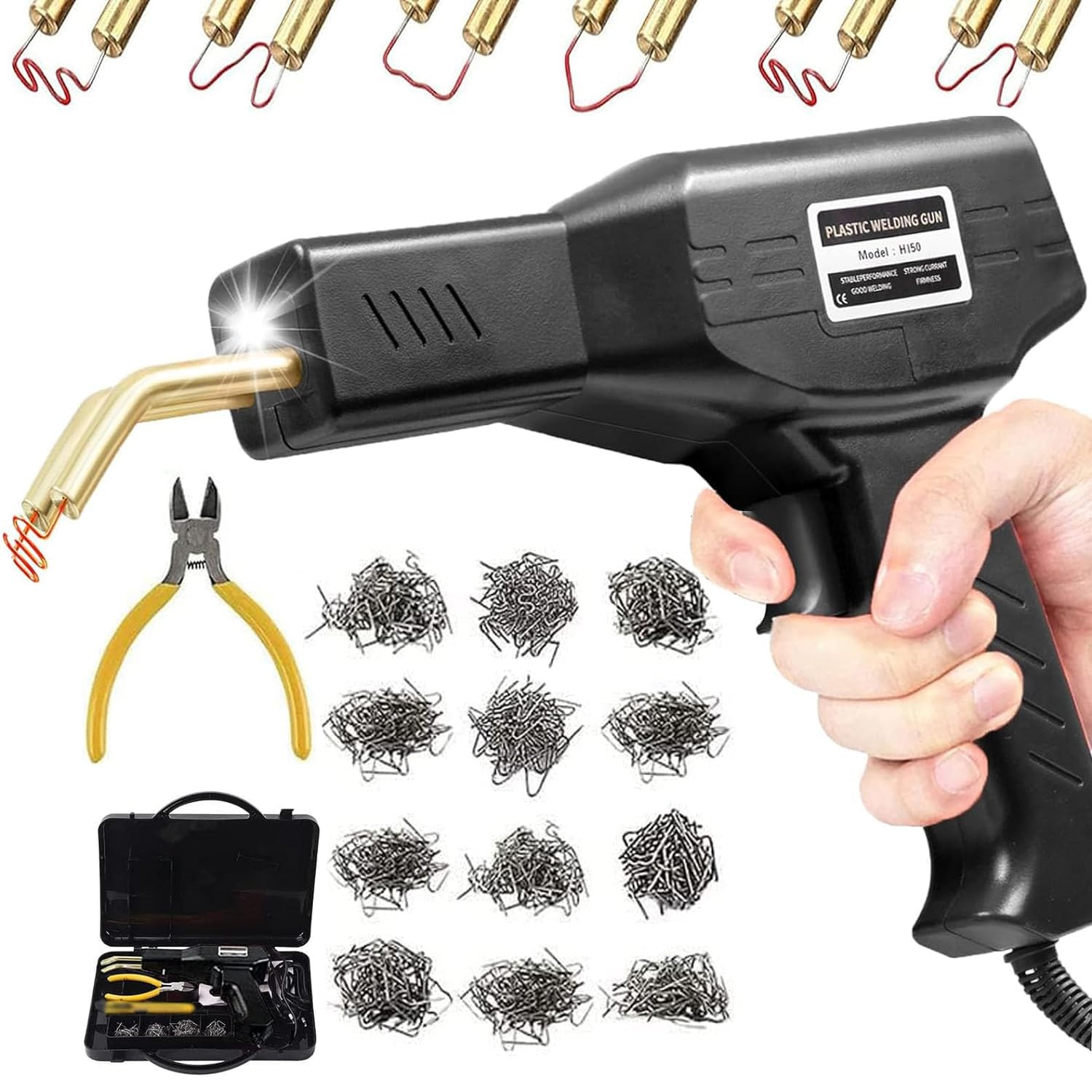 150W Plastic Welding Machine Car Bumper Repair Kit, 800Pcs Hot Staples Welding Repairing Machine, Plastic Welder Hot Staple Gun for Car Parts/Kayak/Canoe,Plier,Flat/Outside Inside Corner/Wave Staples