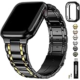 Fullmosa Bands Compatible with Apple Watch Band 45mm 44mm 42mm 46mm 49mm 41mm 40mm 38mm,Stainless Steel iWatch Band with Case for Apple Watch Series 11 10 9 8 7 6 5 4 3 2 1 SE3/2/1 Ultra3/2/1, 42mm 44mm 45mm, Black and Gold