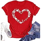 Valentine Day Shirt for Women Love Heart Graphic Shirts Causl Loose Short Sleeve Summer Tops