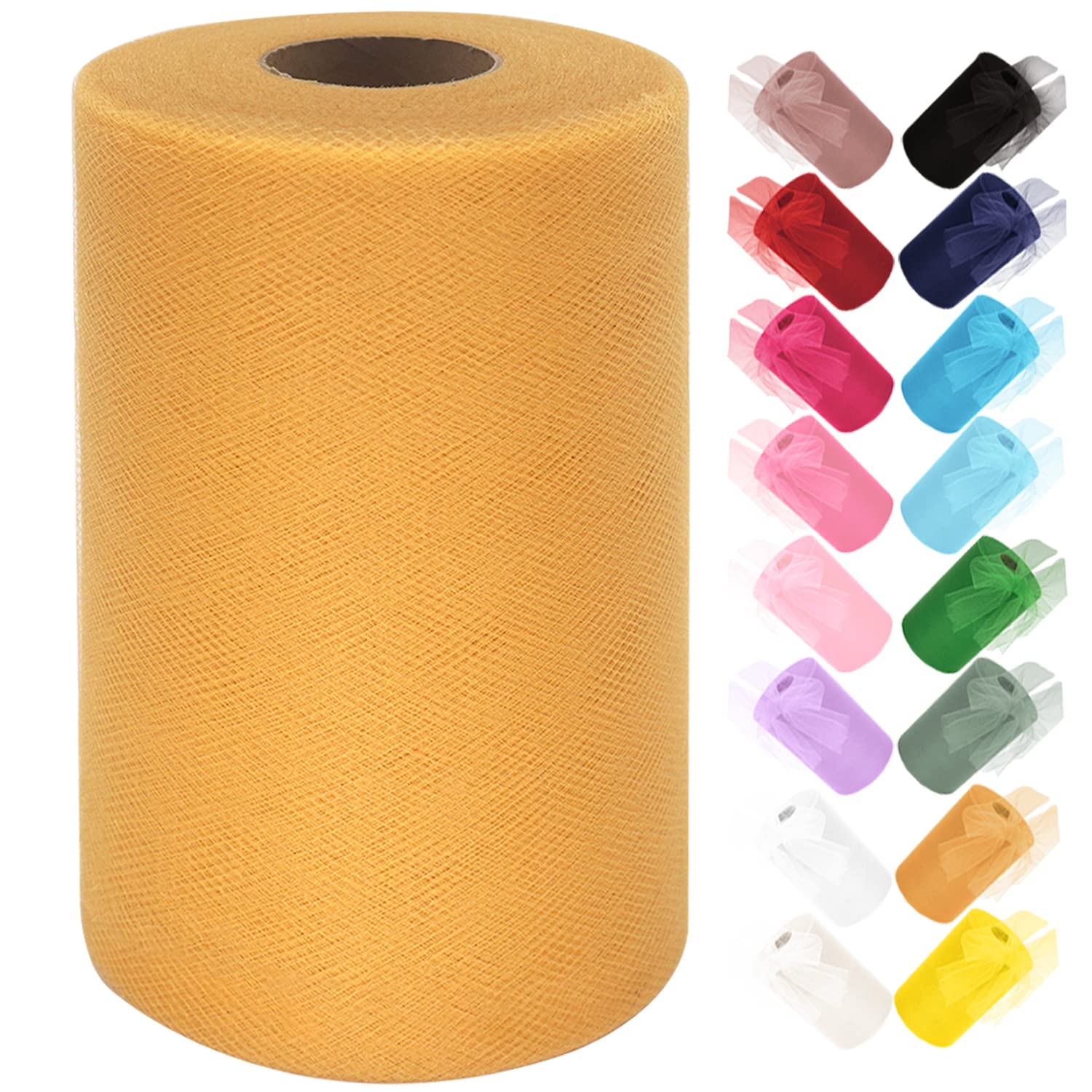 Ableme Deco Tulle Fabric Roll 6 Inches x 100 Yards (15cm x 91m) Tulle for Tutu Skirts Pom Poms Gift Wrapping Baby Shower Wedding Decor (Golden Orange)