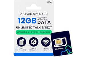 JZN MARKET Lycamobile 30 Day USA Prepaid SIM Card with 12GB High Speed 4G LTE/5G Data with Hotspot, International Talk & Text to 100+ Countries, Quick Activation, Triple-Cut US Mobile SIM Card for Cell Phones