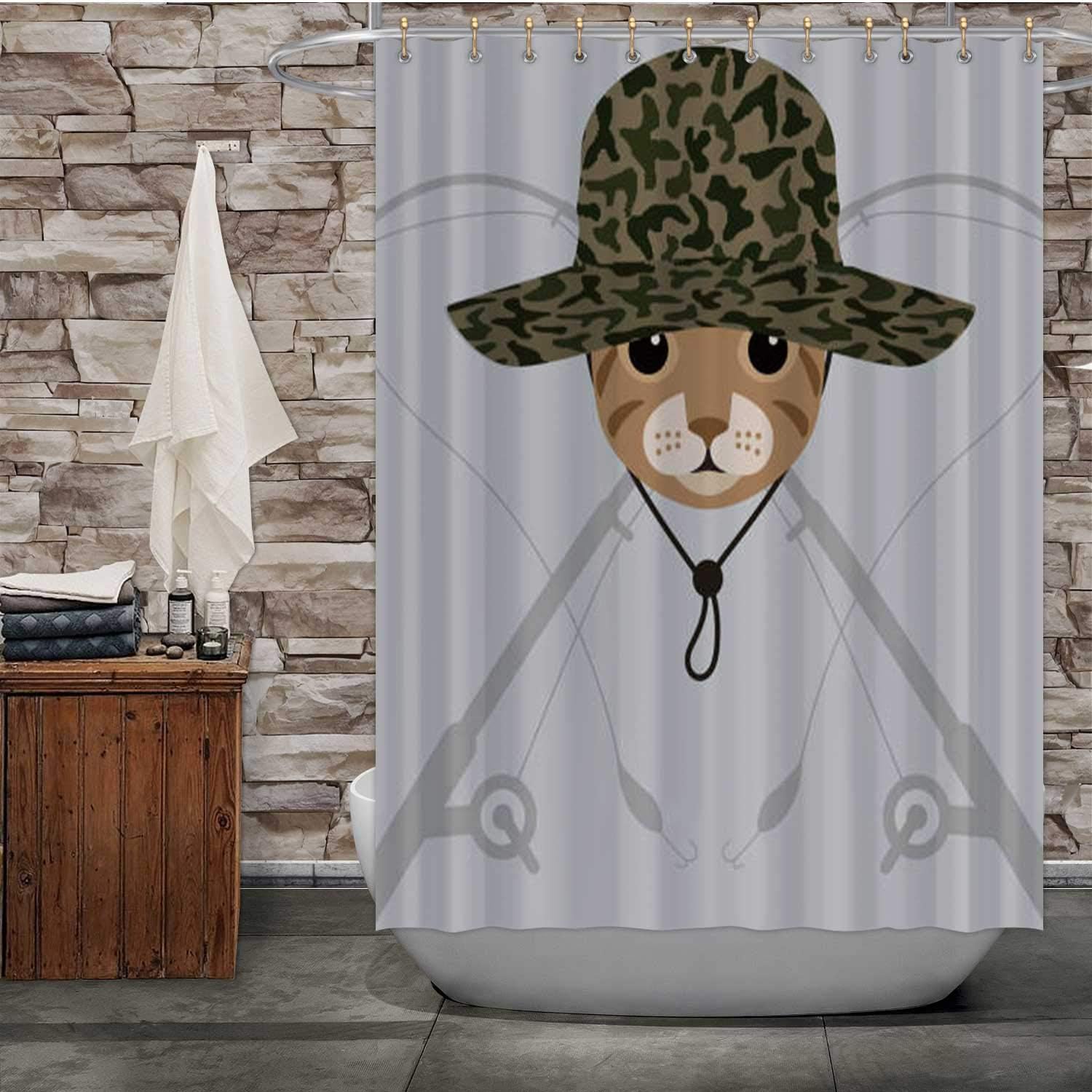 Elioswpiar Portrait of Cat,Fabric Shower Curtain Wearing Hat for Bathroom Decor