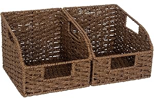 StorageWorks Pantry Wicker Storage Baskets for Organizing with Built-in Handles, Handwoven Basket for Shelves, Dark Brown, 8½