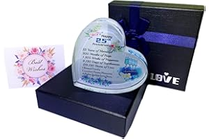 25th Silver Wedding Anniversary Romantic Gifts for Women, Crystal Heart Marriage Keepsake for Wife, Girlfriend, Couple - Blue