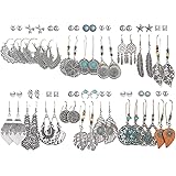 36 Pairs Fashion Vintage Drop Dangle Earrings Set for Women/Girls Bohemian Earrings with Hollow Leaf Waterdrop Jewelry for Bi