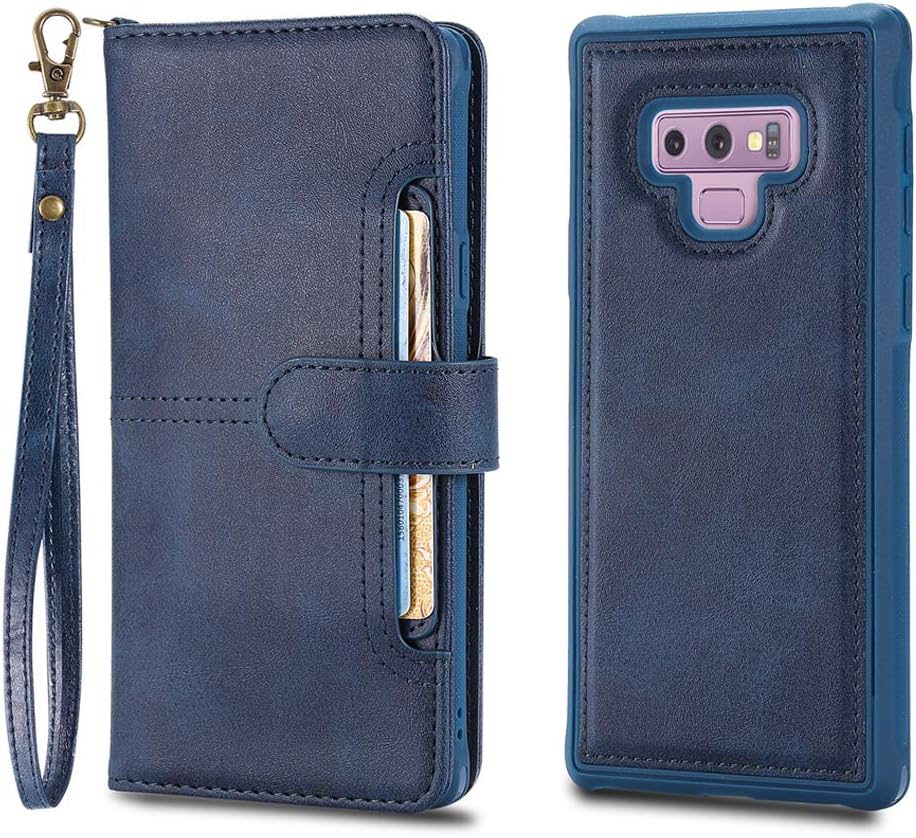 Galaxy Note 9 Case [2 in 1] Samsung Galaxy Note 9 Wallet Flip Case with Detachable Slim Back Cover Vegan Leather Magnetic Kickstand Pouch Case Active ID/Card Slot Holder (Navy, Galaxy Note 9)