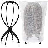 ProSuites 2 Pack Wig Stand with 2 Pcs Wig Dust Bags, Wig Holder Hat Display with Wig Bag for Women Multiple Wigs - Wig Party Kit for Salon Home Travel Use