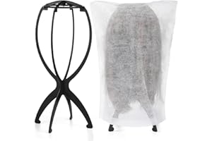 ProSuites 2 Pack Wig Stand with 2Pcs Wig Dust Bag, Travel Wig Head Stand Holder for Women Multiple Wigs Styling, Black, Hair Length Under 40cm/15.74in