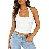 ForeFair Halter Tank Tops for Women Going Out Top Double Lined Crop Backless