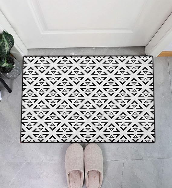 Yahonwa Black and White Universal Door Mat, Abstract Art Style Modern Monochrome