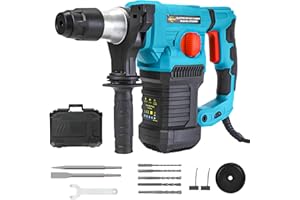 CUBEWAY 1-1/4 Inch SDS-Plus Rotary Hammer Drill with 4 Function, Vibration Control and Safety Clutch, 14 Amps 5J Heavy Duty Demolition Hammer for Concrete, Brickwork, Steel, Wood with Storage Case