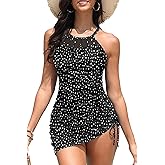 Womens Swim Dress One Piece - Swimsuit with Skirt Tummy Control Bathing Suit High Neck Mesh Swimwear 2025