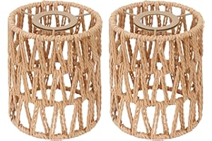 OTTOSEA 2 Pack Rattan Lamp Shade, Retro Small Wicker Lamp Shade Replacement, 6in Height, 4.9in Diameter, Woven Lampshade for Floor Lamps, Pendant Light, Chandelier, Desk lamp, Wall Sconces Light Fixture