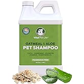 Dog Shampoo with Oatmeal, Aloe Vera, Chamomile, Jojoba Oil, Vitamin E - Natural Ingredients, Helps Allergies Dry Coats & Itchy Sensitive Skin, No Parabens or Artificial Dyes, 64 oz