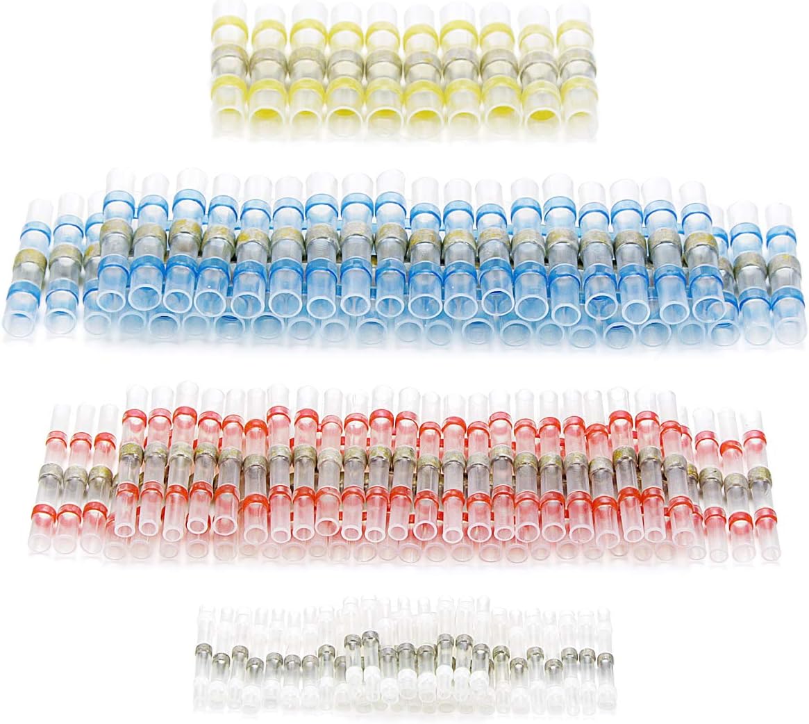 240PCS Solder Seal Wire Connectors, Camtek Heat Shrink Butt Connectors Terminals Electrical Wire Connectors Insulated Waterproof Marine Automotive Copper Connectors Kits