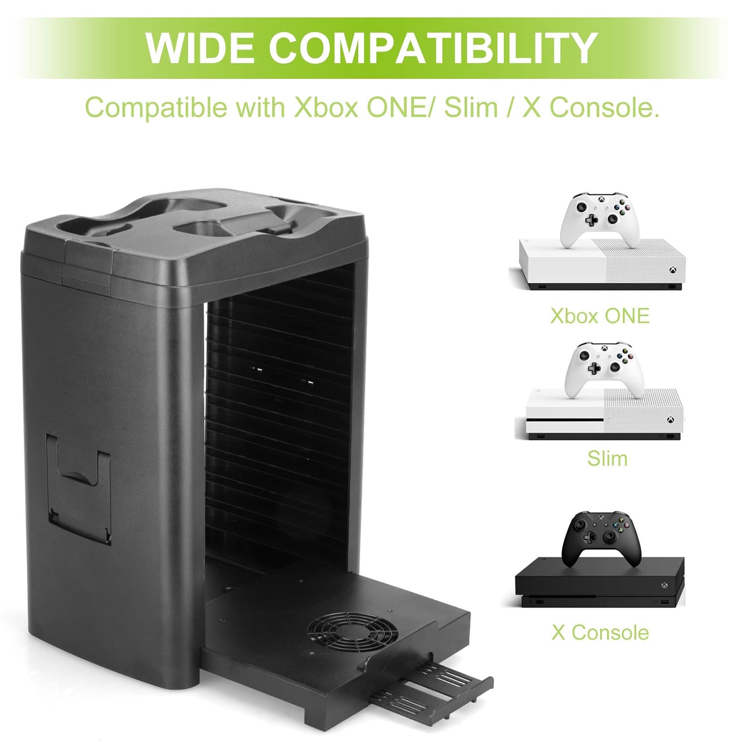 Linkstyle Vertical Storage Stand with Cooling Fan Compatible with Xbox ONE/Slim/X Console, 3Controller, 11games, 1Headset: Video Games