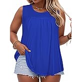 Women Plus Size Tank Top Casual Summer Tops Loose Fit Sleeveless T Shirts Trendy Crewneck Tunic Tees
