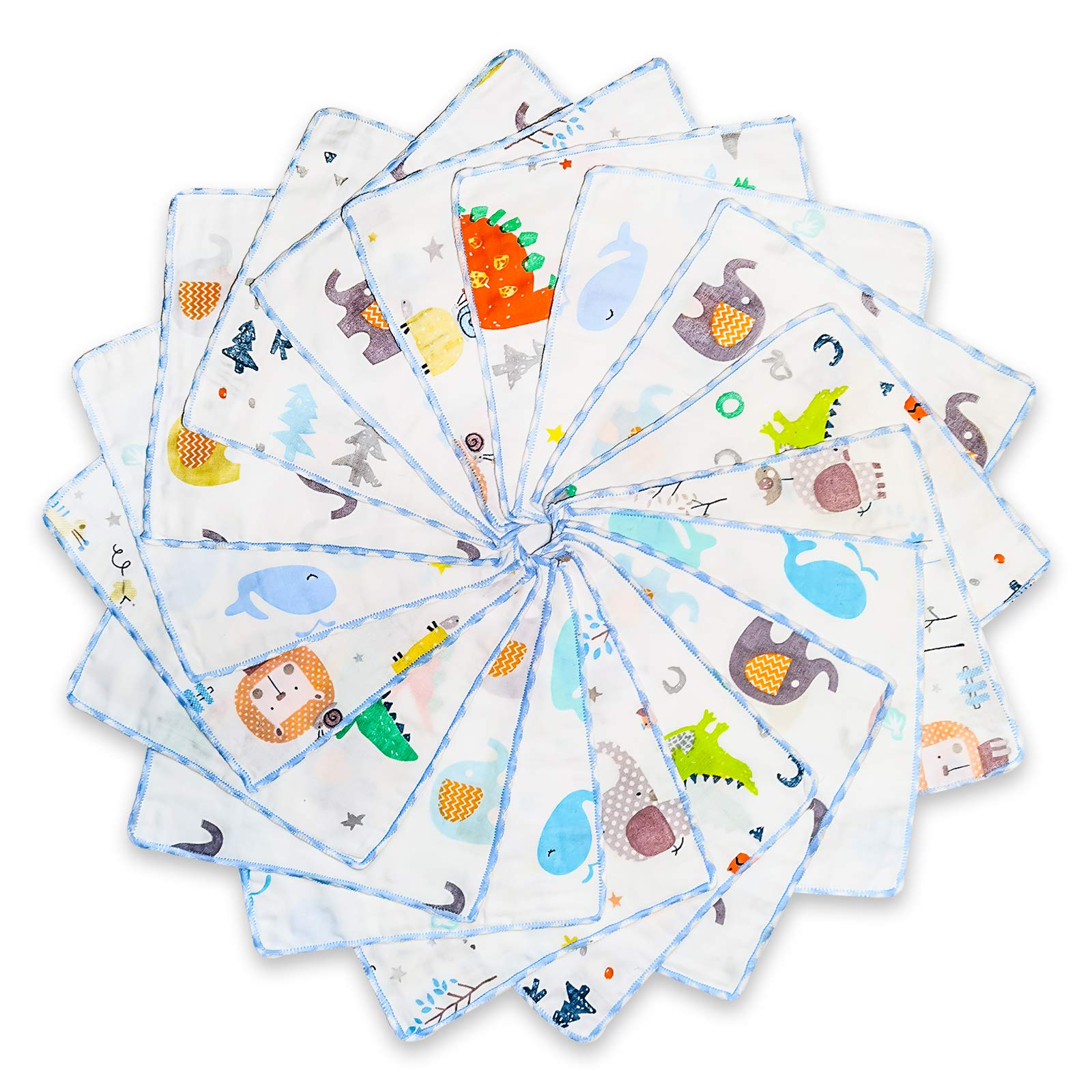 Muslin Baby Washcloths 18 Pack, Natural Cotton Infant Bath Towel, Soft Toddler Face Towel Gift Registry Newborn Baby Shower, 22x22cm, Animal World