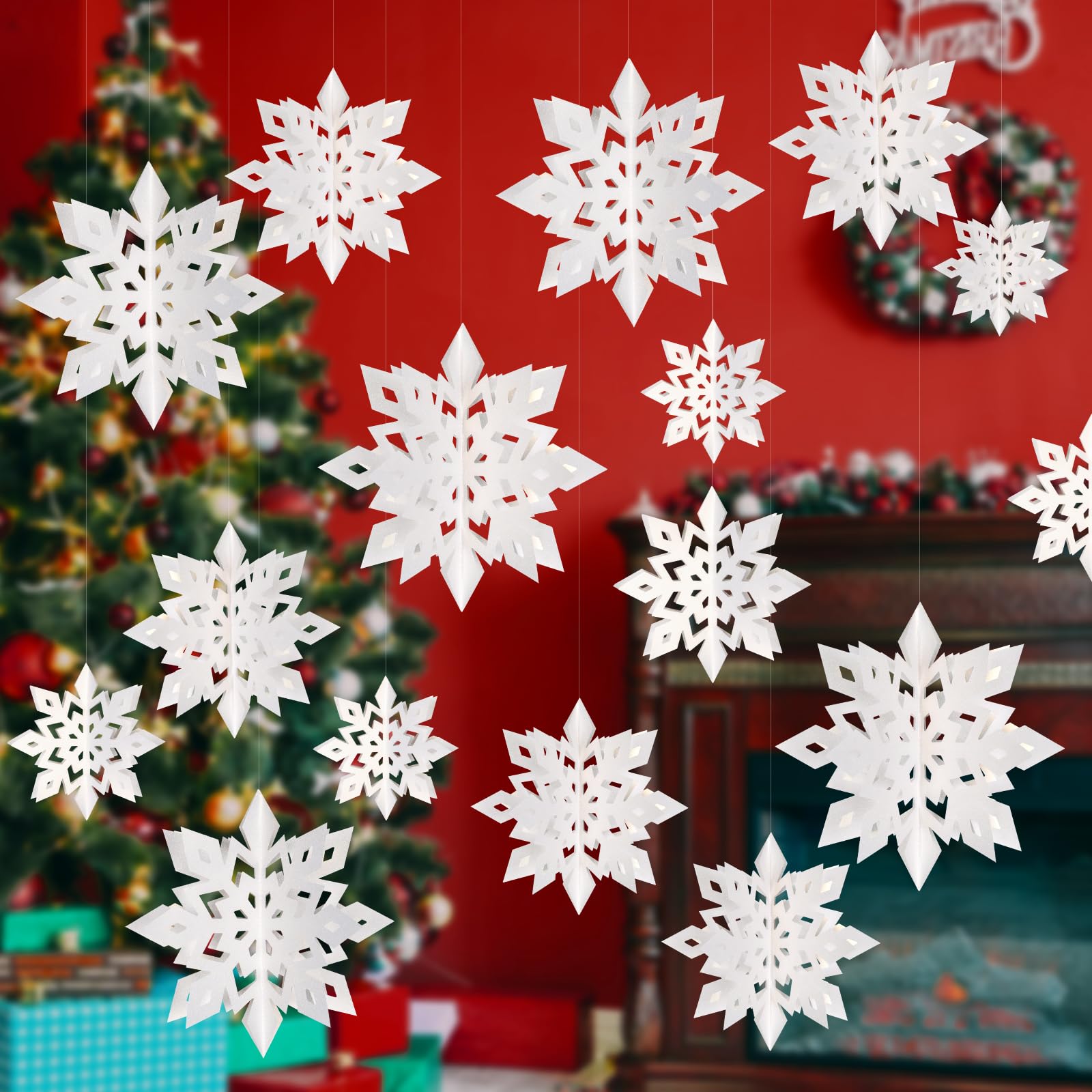 Photo 1 of 12Pcs White Snowflake Ornaments for Christmas Tree - 3D Paper Hanging Snowflakes Garland, Large Christmas Snowflake Decorations with 3 Size for Xmas Winter Wonderland Indoor Home New Year Party Decor