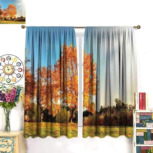 WinfreyDecor Autumn Customized Curtains Autumn Sight with Pale Falling
