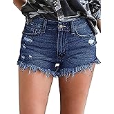 Necooer Women Denim Shorts Casual Summer Mid Waist Stretchy Denim Jean Shorts