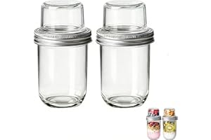 Liahelianx Double-Layer Dry-Wet Separation Glass Food Storage Containers,20oz (2-Pack),Portable Airtight Overnight Oats Jar &