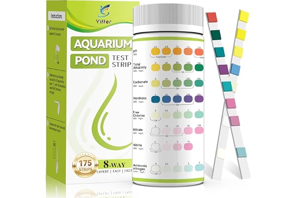 175-Count 8-Way Aquarium Test Strips with Ammonia-Accurate Test Ammonia,pH, Total Alkalinity, Carbonate, Hardness, Free Chlor