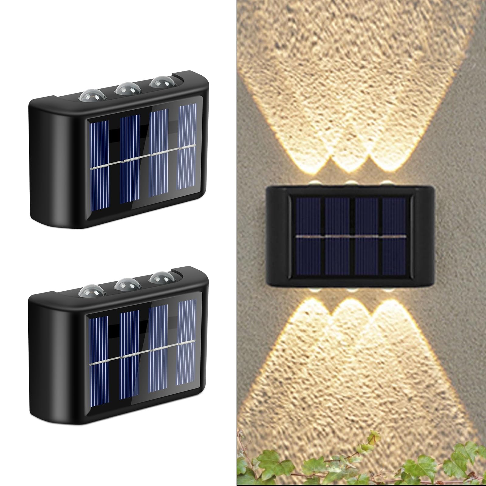 flintronic 2 Pack Solar Wall Light, Adjustable Solar Lamps with 6 Warm Lamp LED, Up and Down Solar Lights for Outdoor LED Lighting, IP65 Waterproof